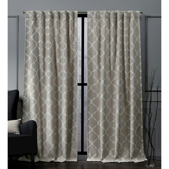 Nicole Miller Treillage Woven Room Darkening Blackout Hidden Tab/Rod Pocket Top Curtain Panel Pair, 52"x84", Linen