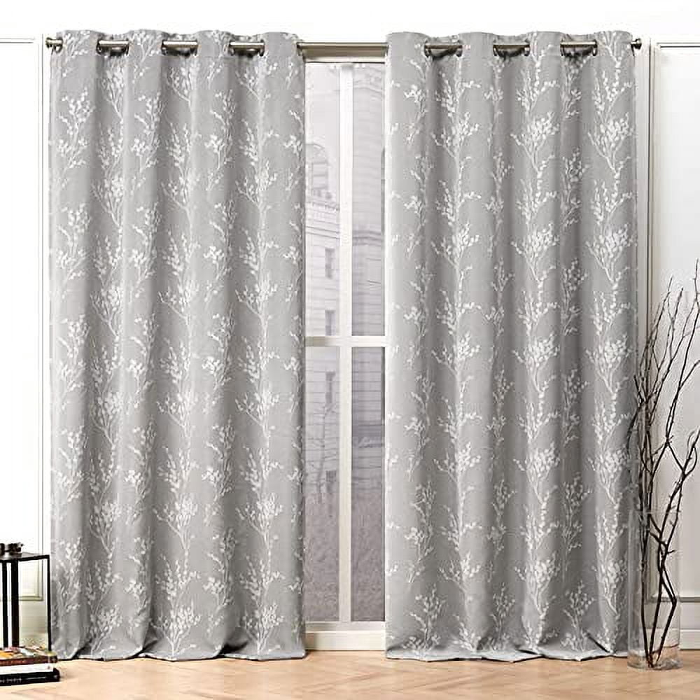 Nicole Miller Turion Floral Room Darkening Blackout Grommet Top Curtain Panel Pair, 52"x108", Ash Grey