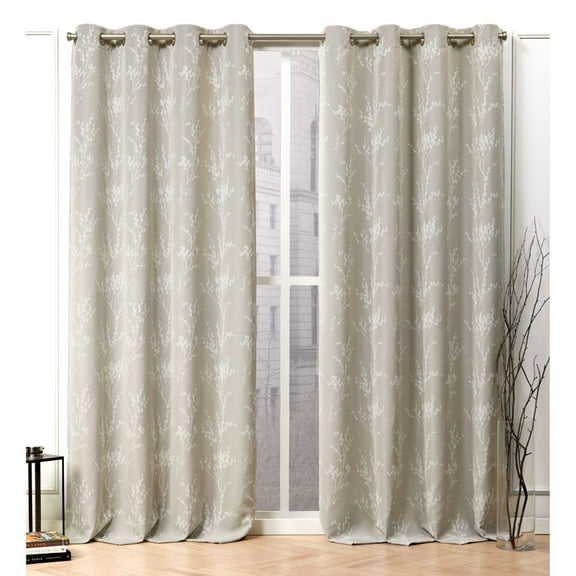 Nicole Miller Turion Floral Room Darkening Blackout Grommet Top Curtain Panel Pair, 52"x84", Linen