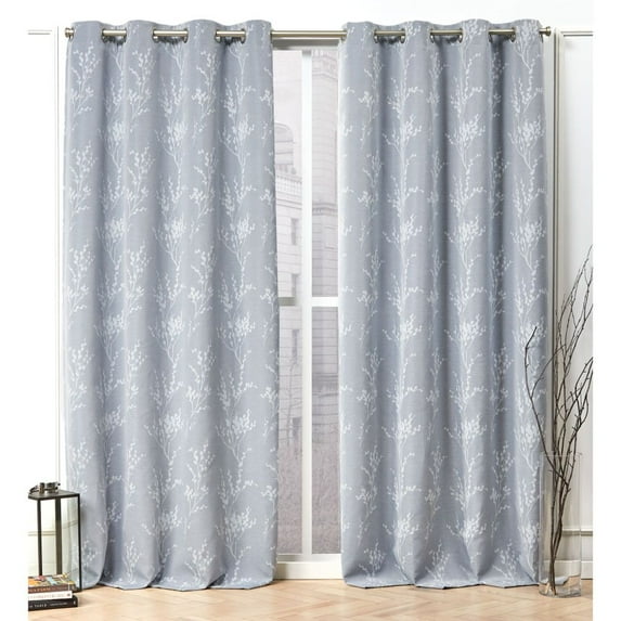 Nicole Miller Turion Floral Room Darkening Blackout Grommet Top Curtain Panel Pair, 52"x96", Chambray Blue