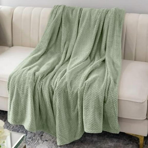 Nicole Miller Ultra-Plush King/Queen Size Throw Blanket – Chevron Herringbone Jacquard Weave, Soft & Textured for Bed or Sofa (Sage Green, King (U.S. Standard))