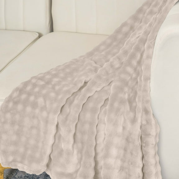 Nicole Miller Ultra Soft Cozy Bubble Plush Oversized Fluffy Plush Throw Blanket 60x70 (Pumice)