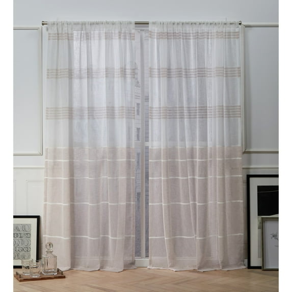 Nicole Miller Wexford Embellished Stripe Sheer Rod Pocket Top Curtain Panel Pair, 54"x96", Blush