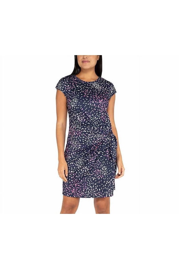 Women Size XXL Cap Sleeve Knot Dress, Navy / Pink