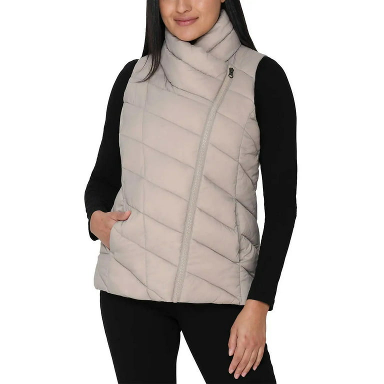 Nicole Miller Women s Asymmetrical Puffer Vest Cream Large