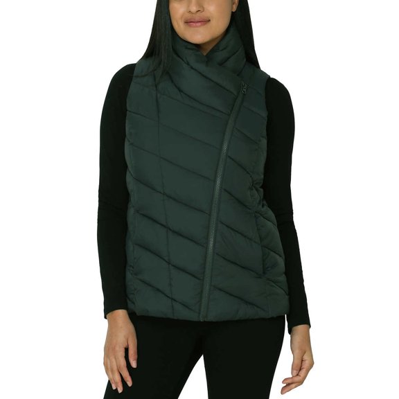 Nicole Miller Women's Asymmetrical Puffer Vest (Green, XXL)
