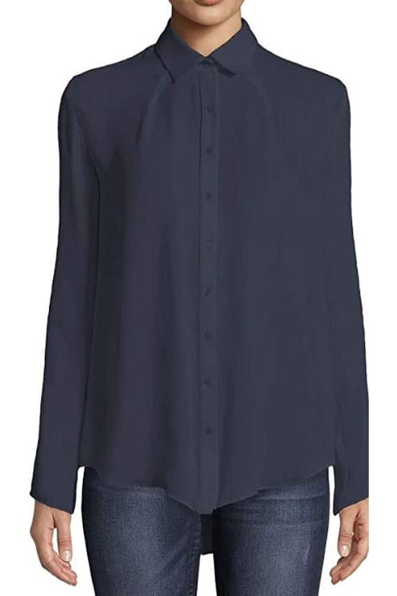 Women's BLACK Pleated Silk Boyfriend Blouse, Small