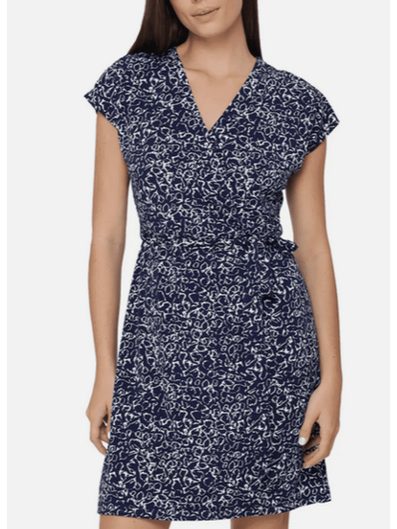nicole miller ladies faux wrap dress Women's Navy/White Medium, Blue arrival0903