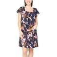 thumbnail image 1 of Nicole Miller Women's Flutter Sleeves Floral Print Linen Blend Mini Dress (Blue, M), 1 of 6