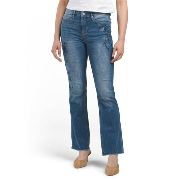 Nicole Miller Women's High Rise Embroidered Bootcut Denim Jeans (Blue, 10)