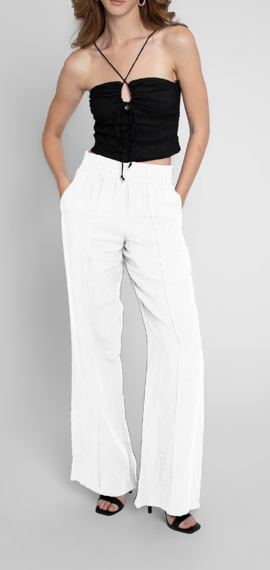 Women Wide Leg Pants Cotton Linen Beach Trousers Loose Lightweight Culottes  | eBay
