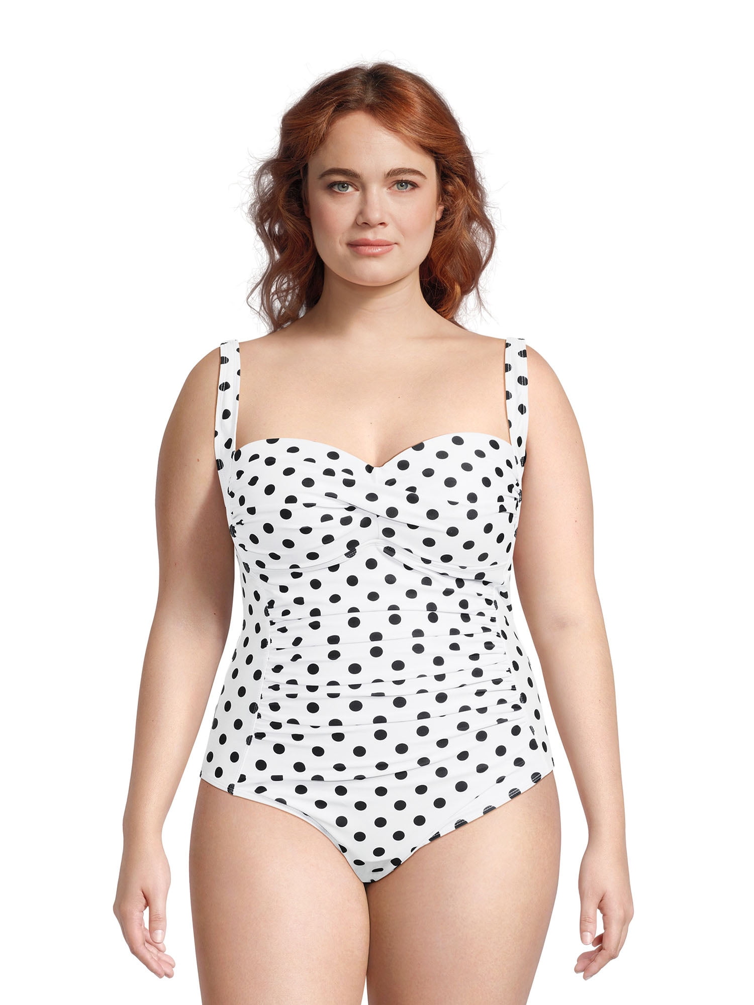ワンピース水着 POLKA-DOT PRINT LYCRA STRAPLESS ONE-PIECE SWIMSUIT Nicole Miller Women's Plus One Piece Bandeau Swimsuit