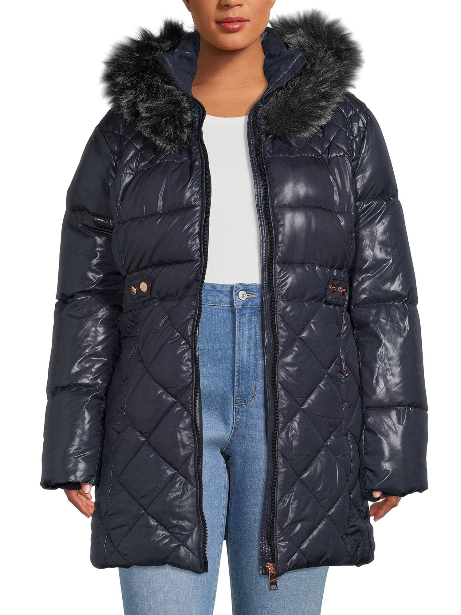 Nicole Miller Women's Plus Size Quilted Puffer Coat with Hood - Walmart.com