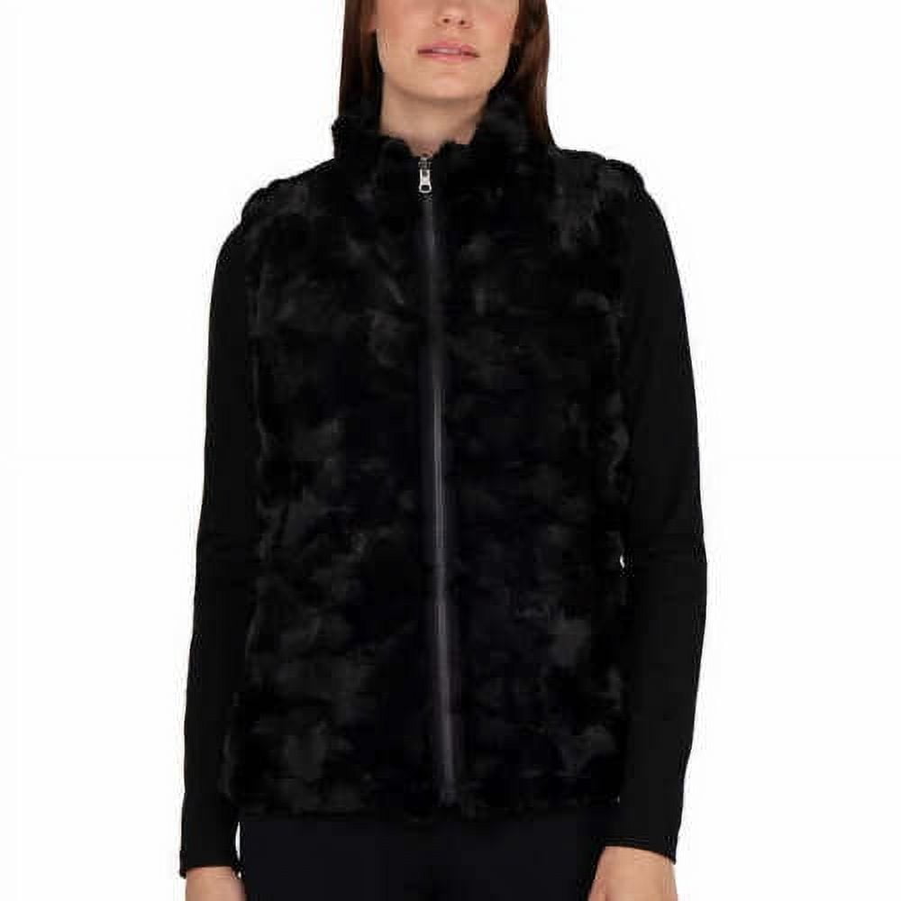 Nicole Miller Women's Reversible Faux Fur Vest, Black, Small