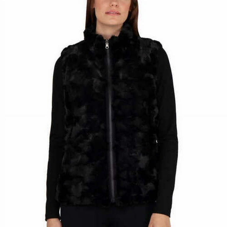Nicole Miller Women's Reversible Faux Fur Vest, Black, Small