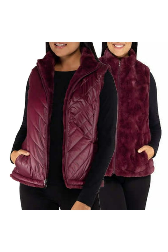 Women's Reversible Quilted Faux Fur Insulated Puffer Vest