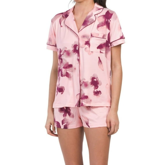 Nicole Miller Women's Super Soft 2-Pc PJ Watercolor Floral Print Top & Shorts Lounge Pajama Set