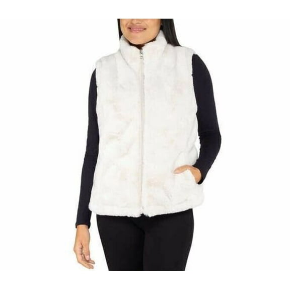 Nicole Miller Womens Faux Fur Exterior Reversible Vest,Ivory,Large