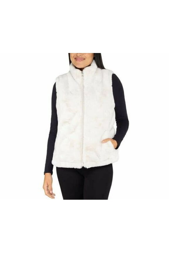 Womens Faux Fur Exterior Reversible Vest,Ivory,Large