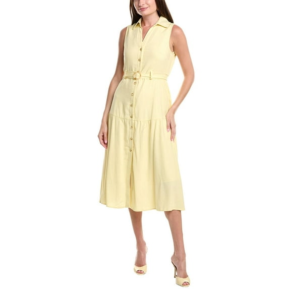 Nicole Miller womens Jade Linen-Blend Midi Dress, 10, Yellow