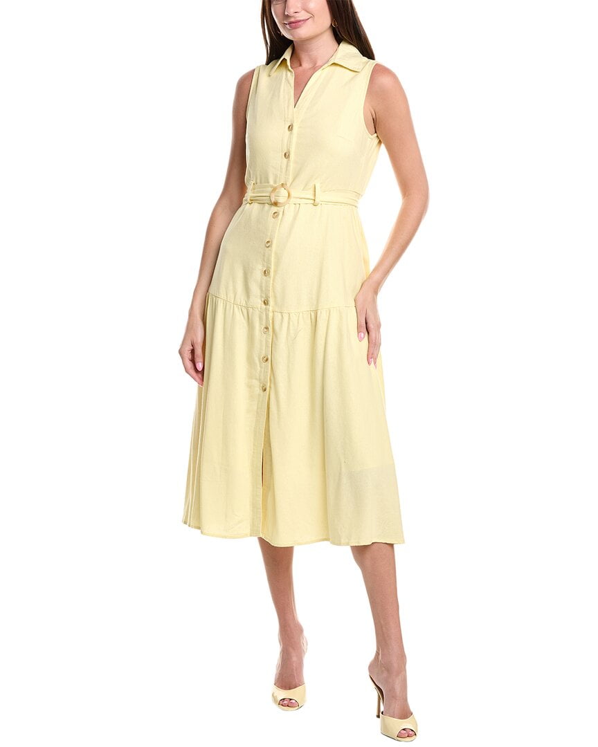 Nicole Miller womens Jade Linen-Blend Midi Dress, 14, Yellow - Walmart.com