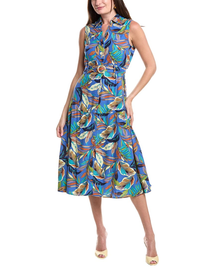 Nicole Miller womens Jade Linen-Blend Midi Dress, 16, Blue Nicole Miller womens Jade Linen-Blend Midi Dress, 16, Blue