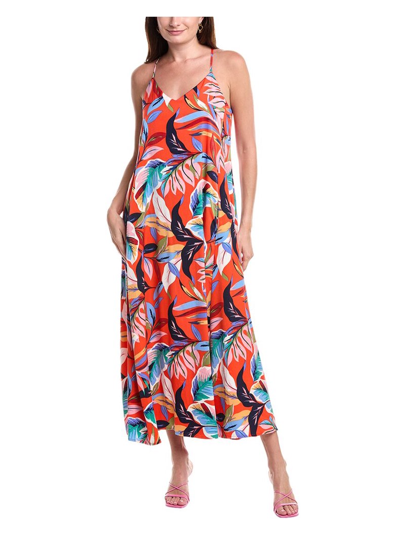 Nicole Miller womens Printed Palma Satin Maxi Dress, m, Orange - Walmart.com