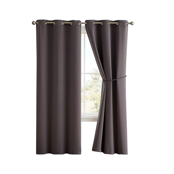 Nicole - Premium Grommet Blackout Window Curtain Panel with Tiebacks - Solid Thermal Insulated Draperies (54" W x 84" L, Charcoal)