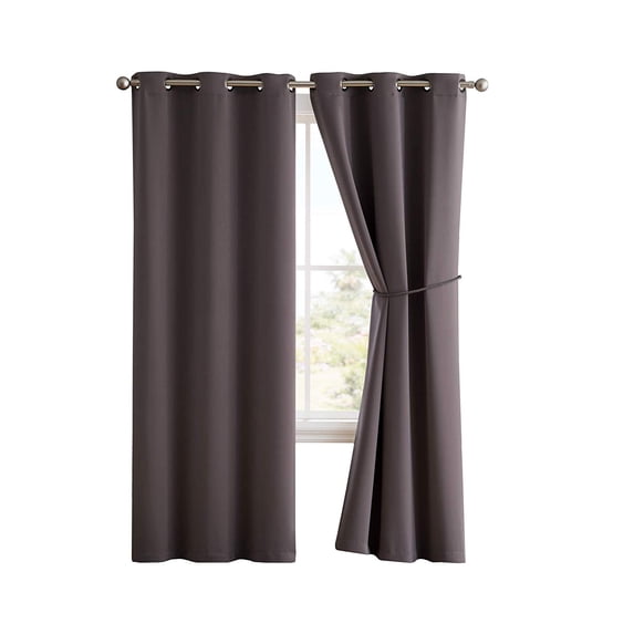 Nicole Premium Solid Thermal Insulated Draperies - Blackout Window Grommet Curtain Panel with Tiebacks (Panel Pair 38" W x 108" L, Charcoal)