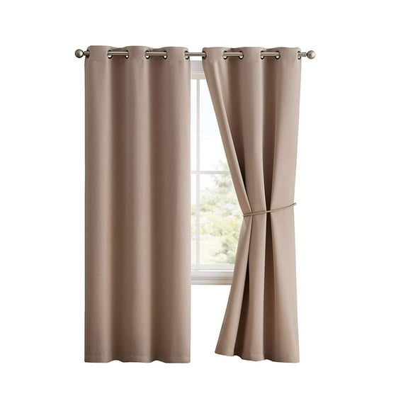 Nicole Premium Solid Thermal Insulated Draperies - Blackout Window Grommet Curtain Panel with Tiebacks (Panel Pair 38" W x 96" L, Taupe)