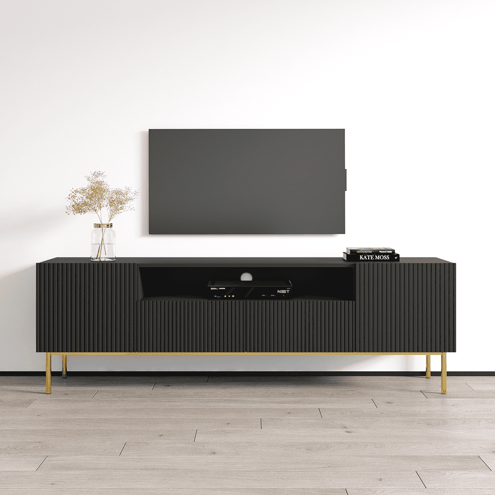 Nicole 75" Matte Black European Modern Media Console with Cabinet