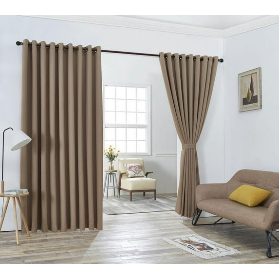 Nicole - Wall-to-Wall Pair - Premium Thermal Insulated Blackout Grommet Curtains - 18 Grommets Each - 2 Fabric Tiebacks - Ideal for Window Decor or Room Divider (2 Panels, 108" W x 108" L, Taupe)