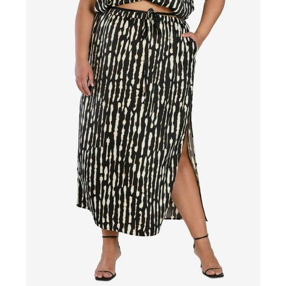 Nicole Williams English Plus Size Printed Satin Skirt Black White 3X