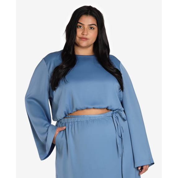 Nicole Williams English Plus Size Satin Crop Top Quiet Harbor 4X