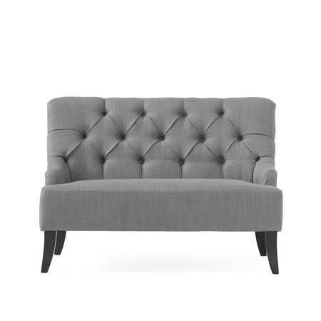 Nicoletta Contemporary Tufted Fabric Settee, Gray and Dark Brown