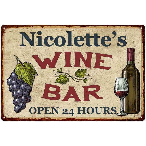 Nicolette's Rustic Wine Bar Sign Wall Décor Kitchen Gift 8 x 12 High Gloss Metal 208120056986