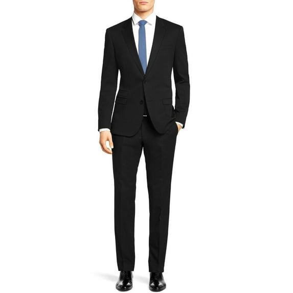 Nicoletti Mens Suit Slim Fit Two Button 2 Piece Notch Lapel Jacket Ticket Pocket Black Stripe