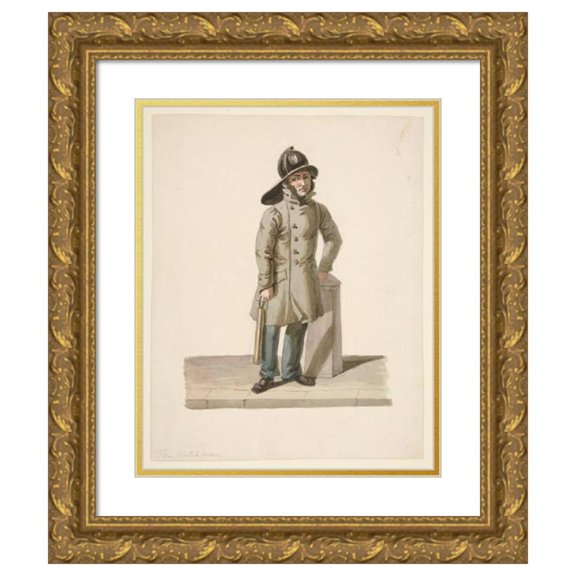 Nicolino Calyo 12x14 Gold Ornate Wood Frame and Double Matted Museum Art Print Titled - The Watchman (ca. 1840)