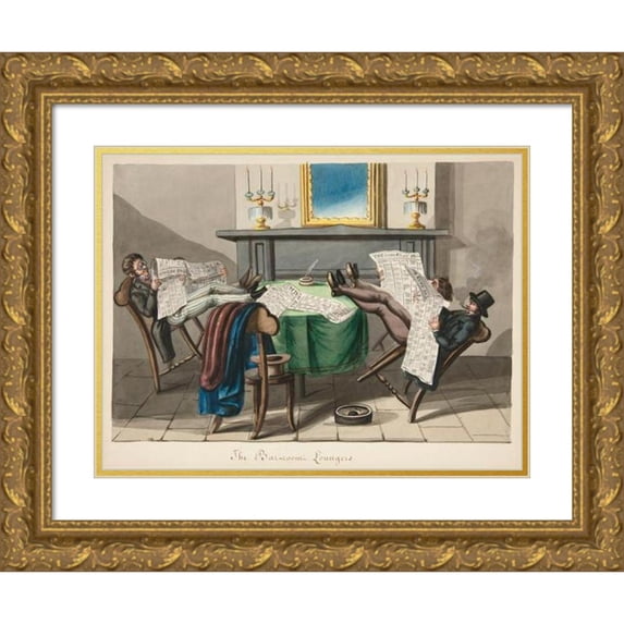 Nicolino Calyo 18x15 Gold Ornate Wood Frame and Double Matted Museum Art Print Titled - The Bar-Room Loungers (ca. 1840)