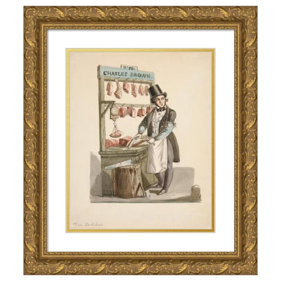 Nicolino Calyo 20x24 Gold Ornate Framed and Double Matted Museum Art Print Titled - The Street Butcher (ca. 1840)