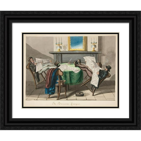Nicolino Calyo 24x19 Black Ornate Framed Double Matted Museum Art Print Titled: The Bar-Room Loungers (ca. 1840)