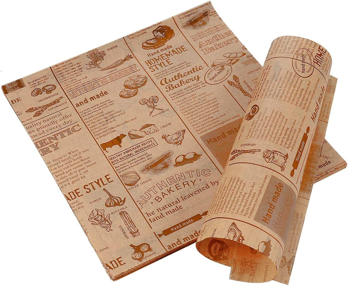 Nicoport 100Pcs Greaseproof Paper Sheets Newspaper Style Kitchen Oil
