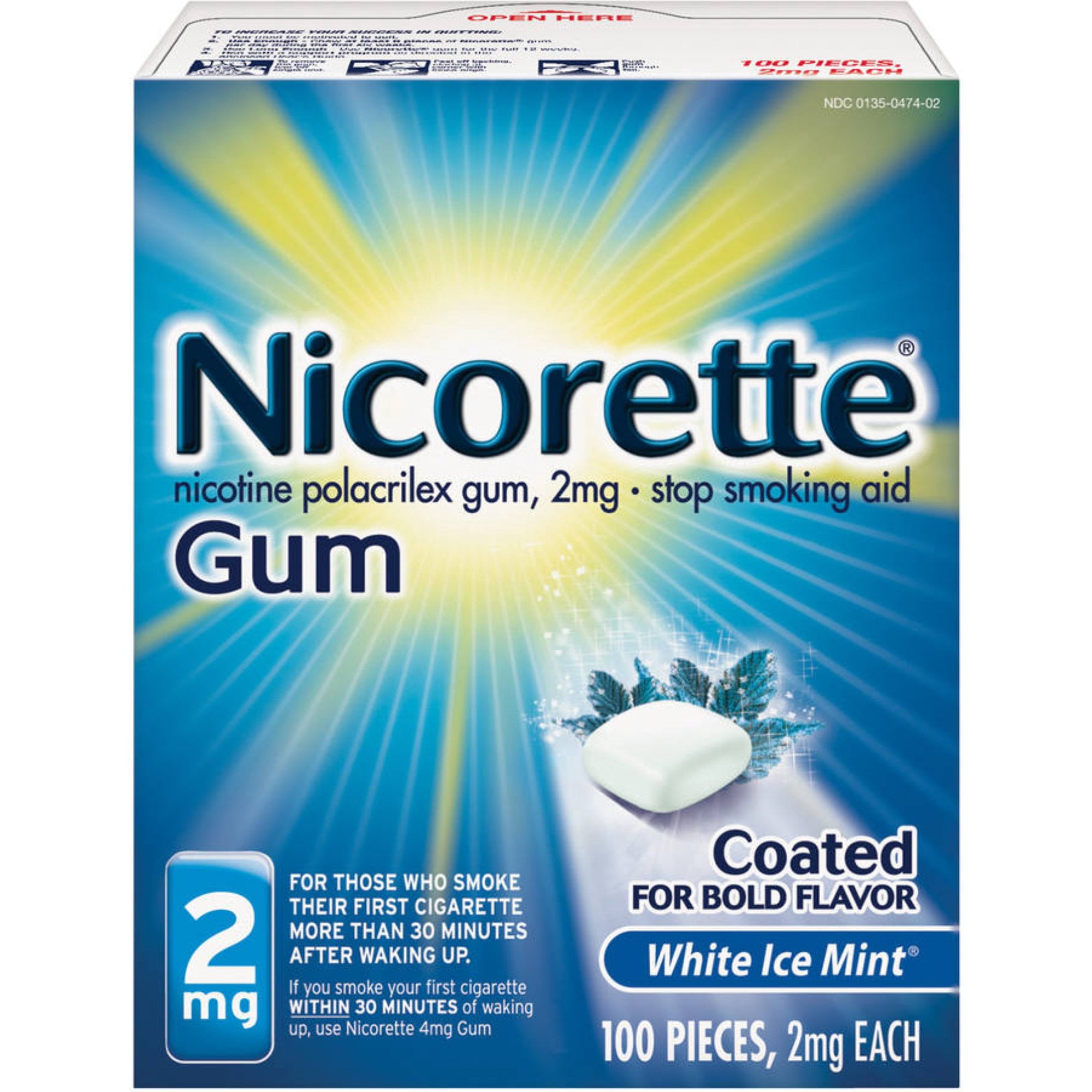 Nicorette 2 mg Nicotine Gum, Coated White Ice Mint 100 ea