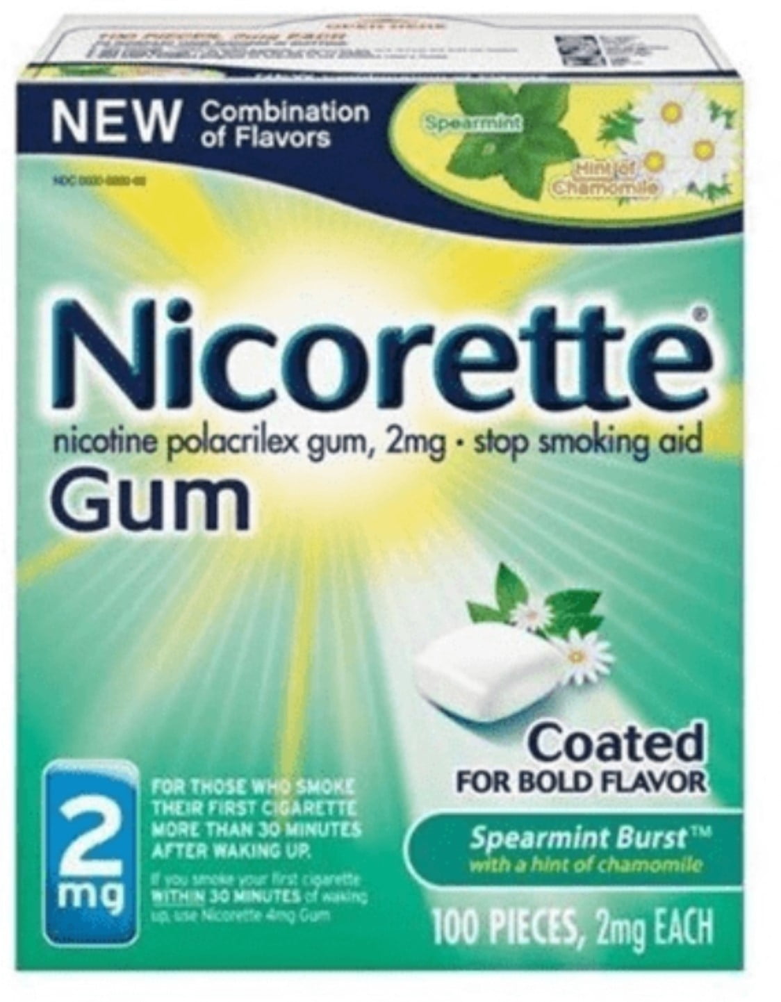 Nicorette 2mg Nicotine Gum , Spearmint Burst 100 ea (Pack of 2)