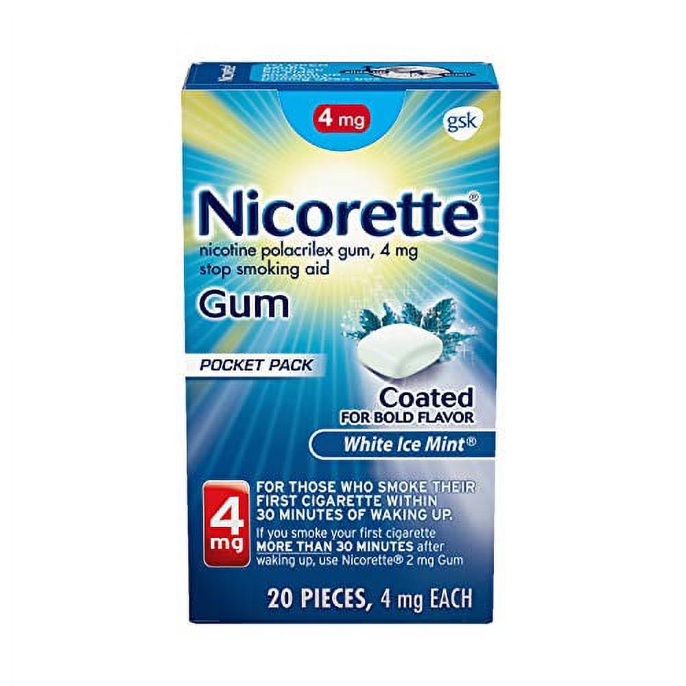 Nicorette 4mg Nicotine Chewing Gum, White Ice Mint Flavor, 20 Count