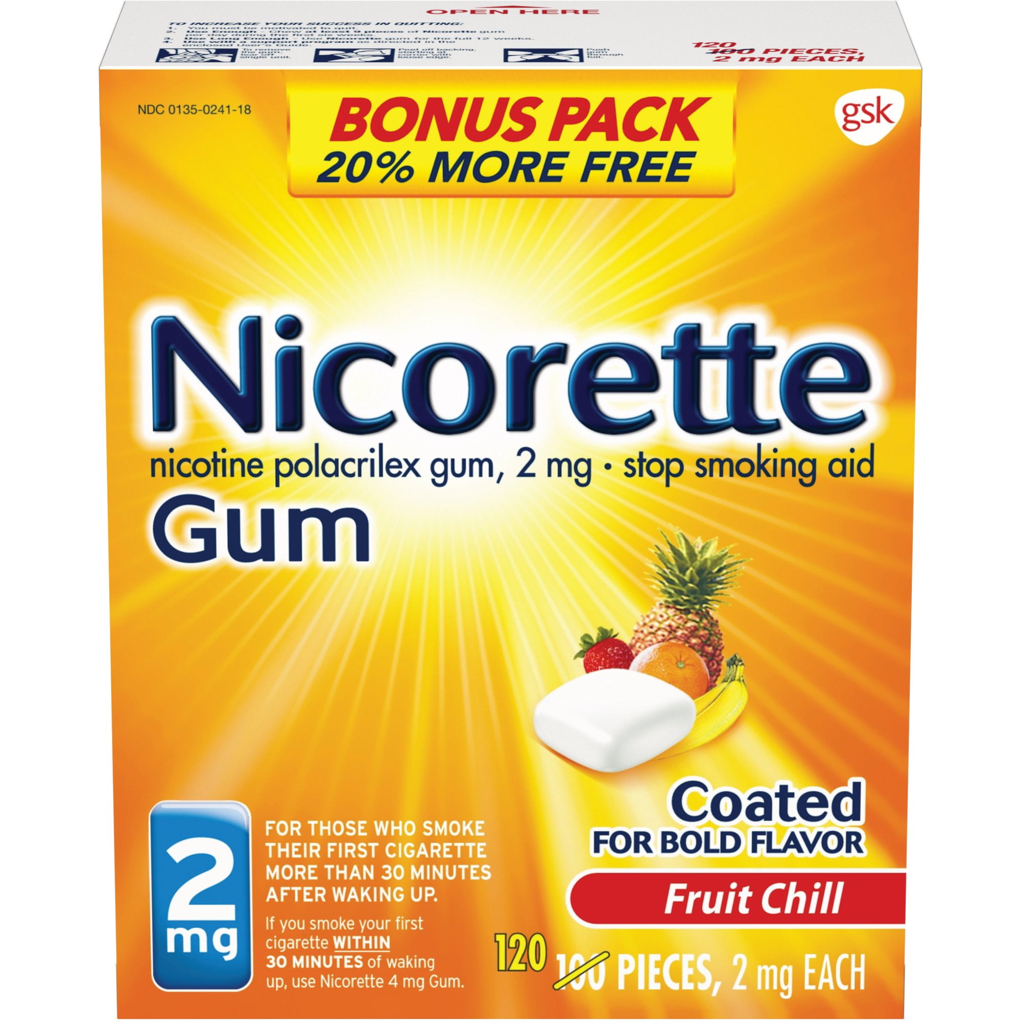 Nicorette Nicotine Coated Gum to Stop Smoking, 2Mg, Fruit Chill Flavor - 100+20 Count
