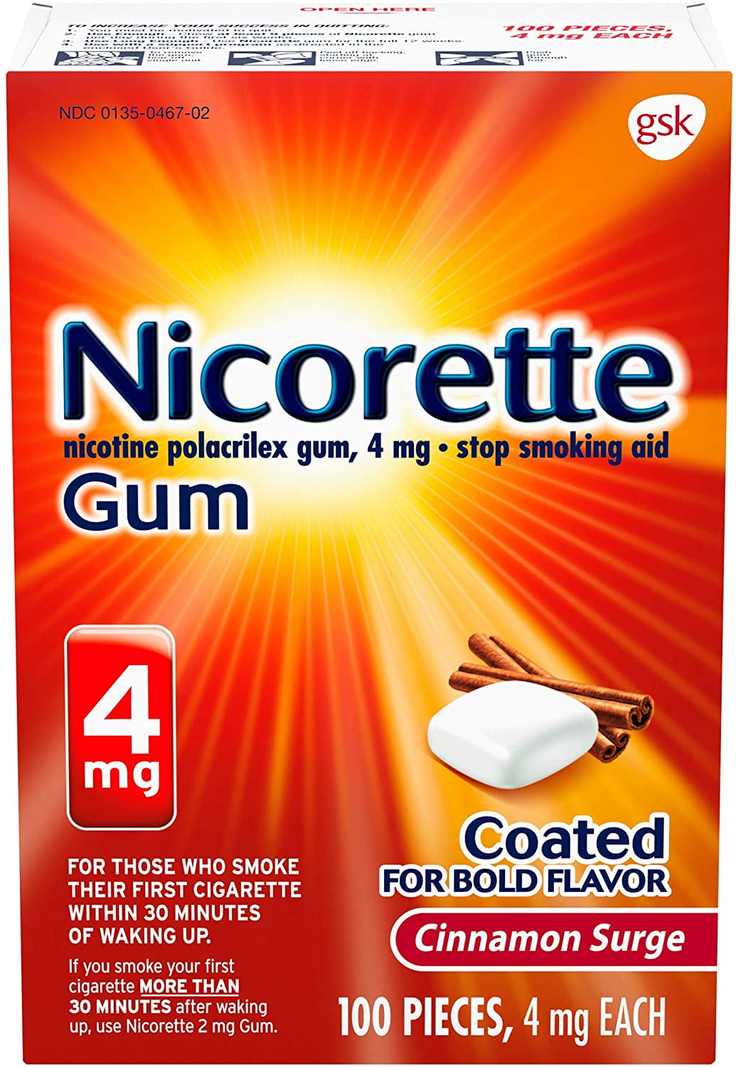 Nicorette Nicotine Gum Cinnamon Surge 4 milligram Stop Smoking Aid 100 count, One package of 100 pieces of Nicorette 4mg Nicotine Gum to Quit Smoking -.., By Visit the Nicorette Store