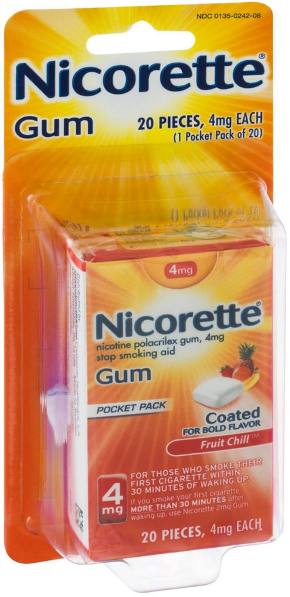 Nicorette Nicotine Gum Pocket Pack, 4 mg, Fruit Chill 20 ea (Pack of 4