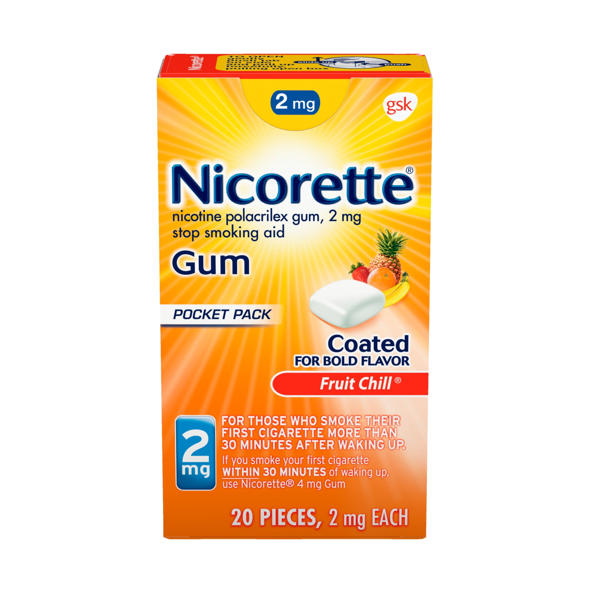 Nicorette Nicotine Gum Stop Smoking Aid 2 Mg Fruit Chill 20 Ct