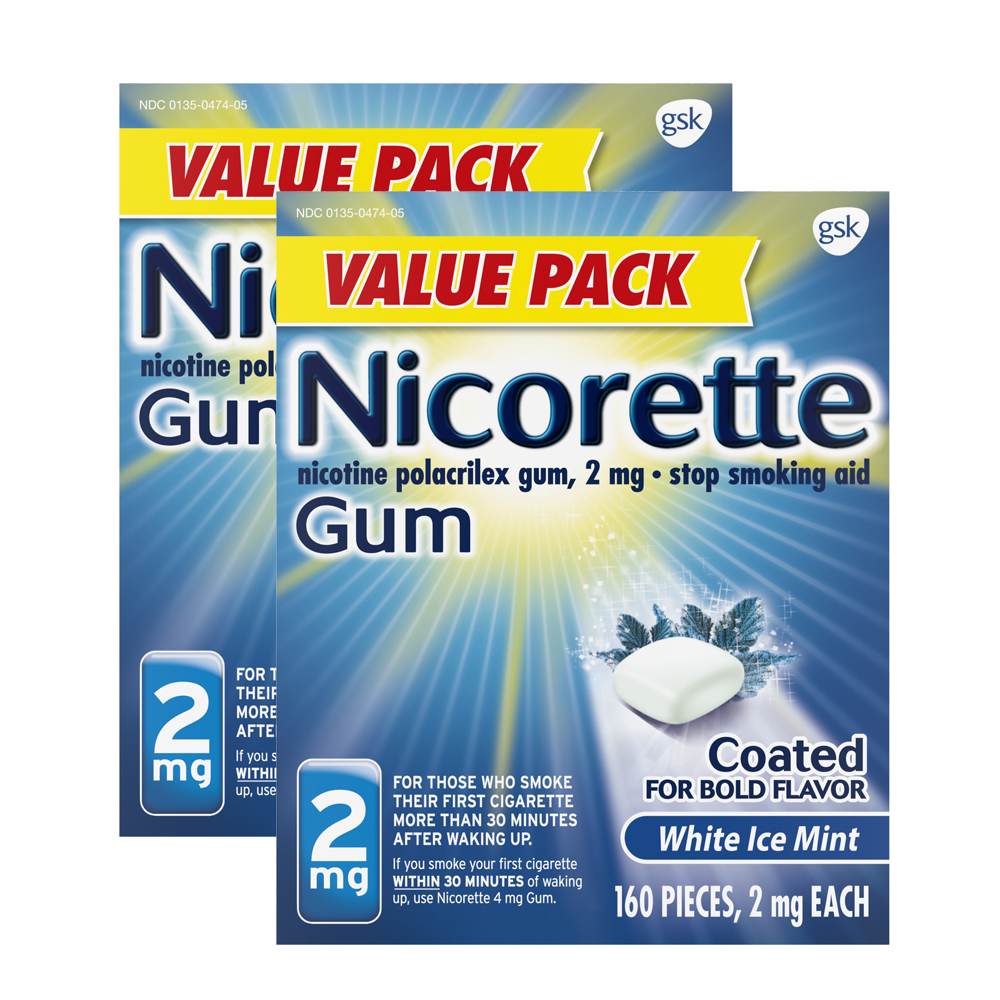 (2 pack) Nicorette Nicotine Gum Stop Smoking Aid 2Mg White Ice Mint